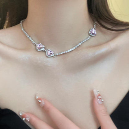 Luxury jewelry, zircon alloy, love necklace, pink, for everyone