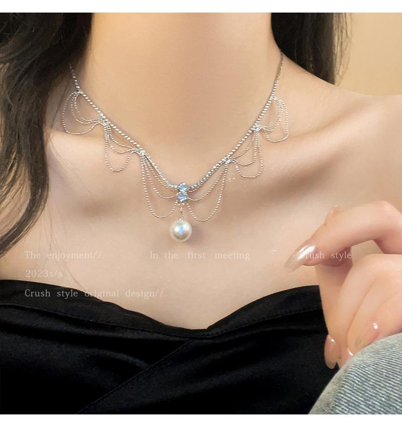 Luxury jewelry, alloy, pearl necklace, silver, suitable for everyone