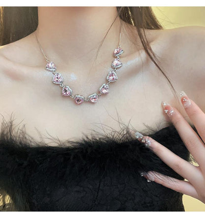 Luxury jewelry, zircon alloy, love necklace, pink, for everyone