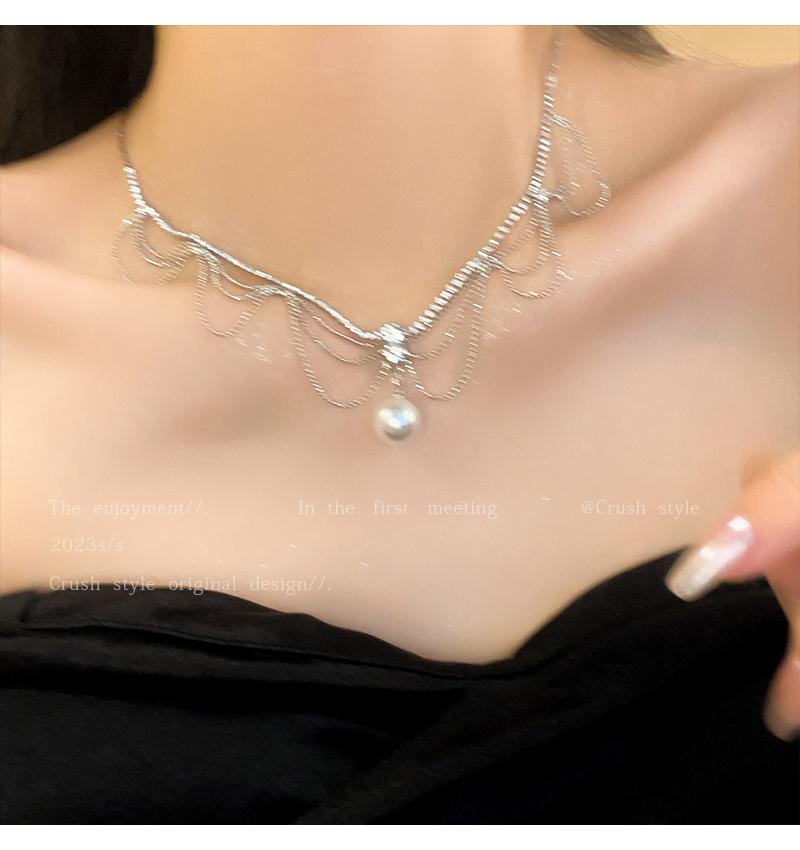 Luxury jewelry, alloy, pearl necklace, silver, suitable for everyone