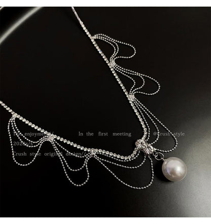 Luxury jewelry, alloy, pearl necklace, silver, suitable for everyone