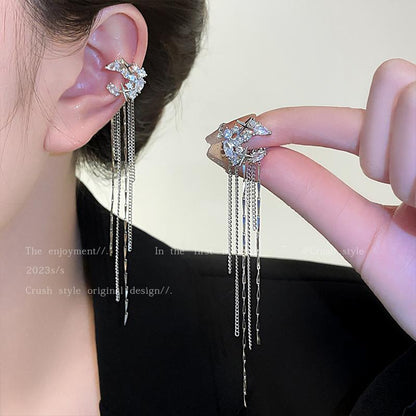 Luxury jewelry, zircon alloy, tassel ear clips, silver, for everyone