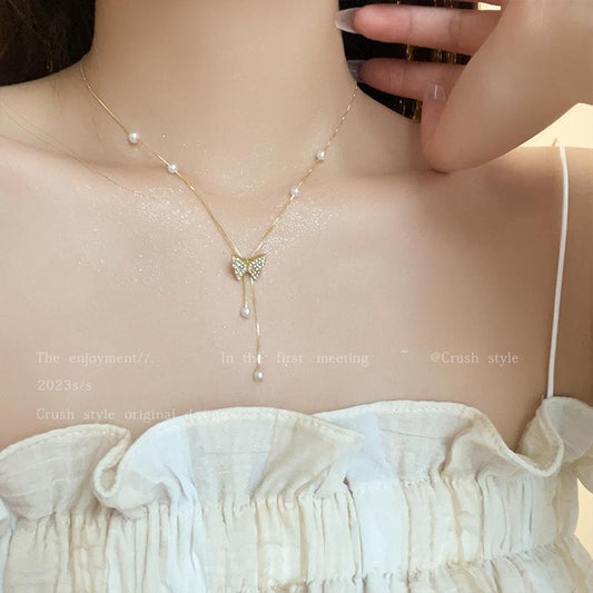 Luxury jewelry, alloy, butterfly necklace, gold, for everyone