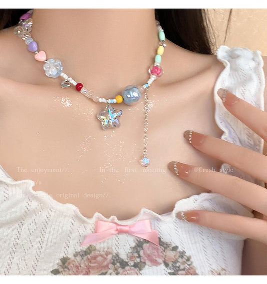 Luxury jewelry, beaded alloy, star necklace, colorful, suitable for everyone