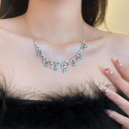 Luxury jewelry, zircon alloy, necklace, blue, for everyone