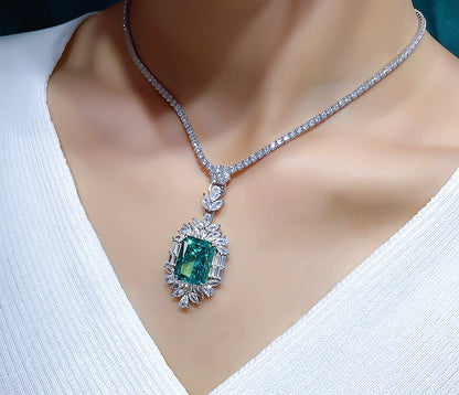 18 card fine jewelry, colored gem necklace, dark green diamonds